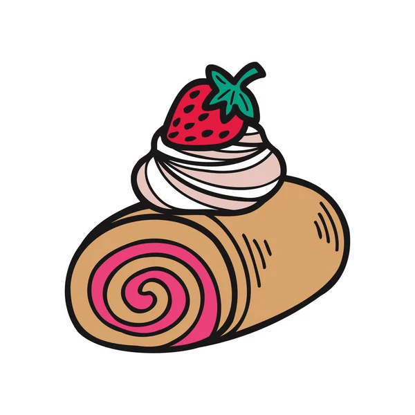 Isolate Bakery Strawberry Cream Roll — Stock Vector