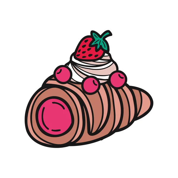 Isolate Bakery Strawberry Cream Roll — Stock Vector