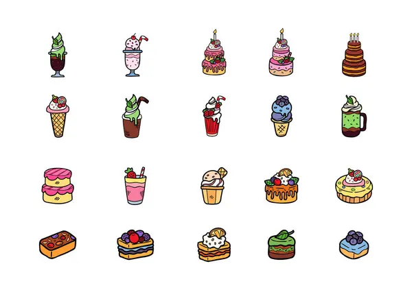 Cute Handraw Desserts Bakery Set — Stock Vector