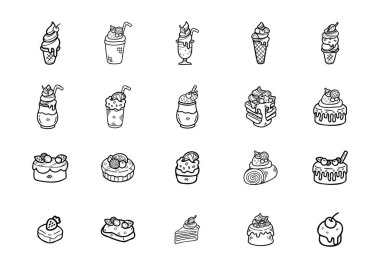  Şirin el işi karalama tatlıları fırın siyah beyaz renk ayarla