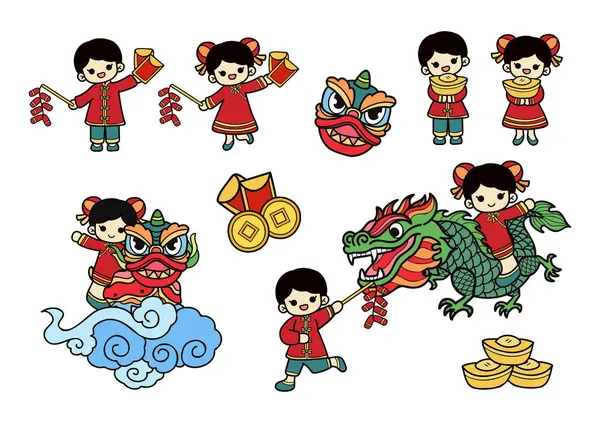 Chinese New Year Elements Set — Stock Vector