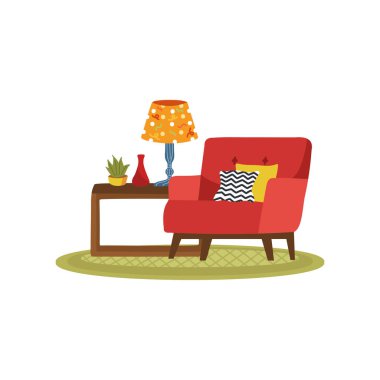 Oturma odasındaki mobilyalar düz çizim. 