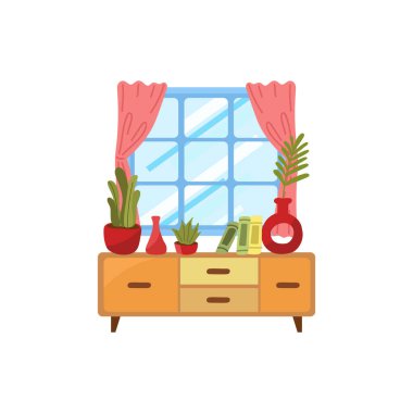 Oturma odasındaki mobilyalar düz çizim. 