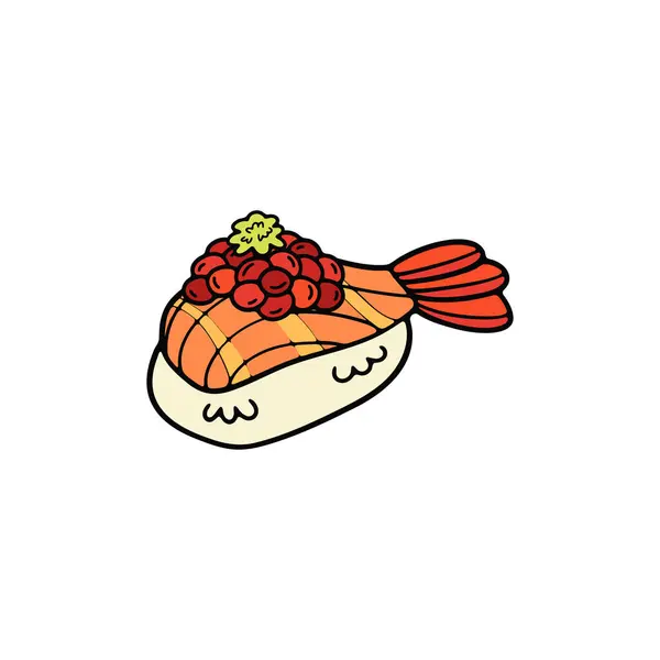 Izolat Krewetki Sushi Japońskie Jedzenie Płaski Styl Ilustracja — Wektor stockowy
