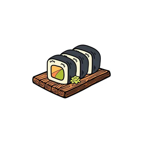 Isolar Maki Sushi Japonês Comida Plana Estilo Ilustração — Vetor de Stock