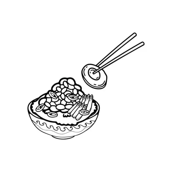 Black White Isolate Natto Rice Japanese Food Flat Style Illustrations — Stock Vector