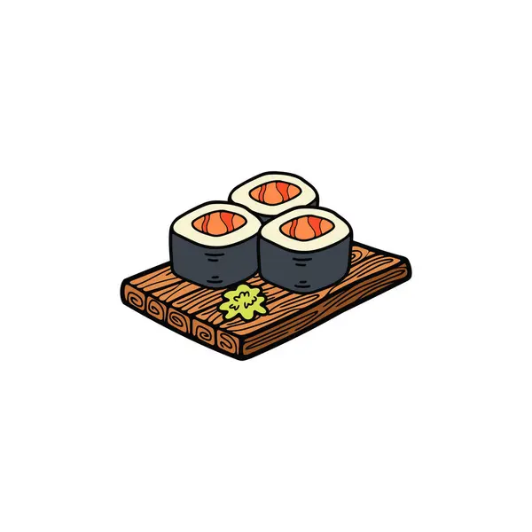 Maki Sushi Japanisches Essen Flachen Stil Illustration Isolieren lizenzfreie Stockillustrationen