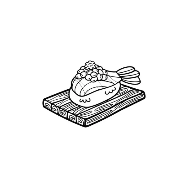 Isolieren Shrimp Sushi Japanisches Essen Flachen Stil Illustration lizenzfreie Stockvektoren