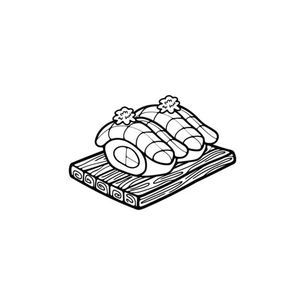 Zwart Wit Isoleren Sashimi Sushi Japans Eten Platte Stijl Illustratie Vectorbeelden