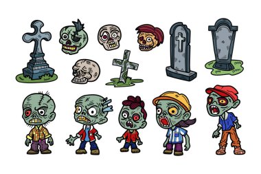 Arkaplanda cadılar bayramı karakter kümesi düz çizer