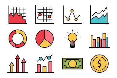 arkaplanda finansal düz simge seti