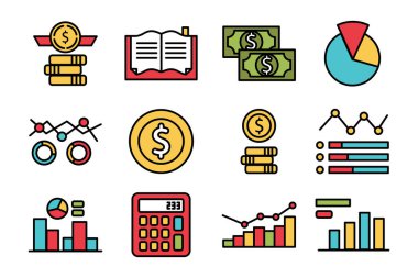 arkaplanda finansal düz simge seti