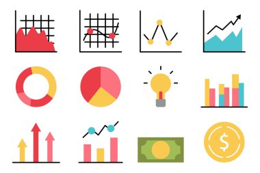 arkaplanda finansal düz simge seti