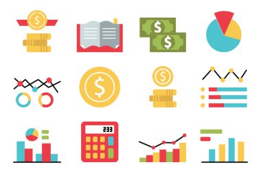 arkaplanda finansal düz simge seti