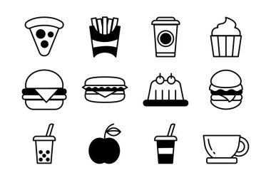 Arkaplanda siyah beyaz fast food düz simgesi