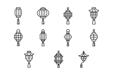 Siyah-beyaz Çin feneri düz simge setini ayır