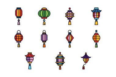 Çin feneri düz simge setini ayır