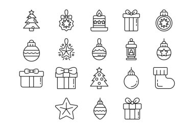 Noel elemanları düz simge seti