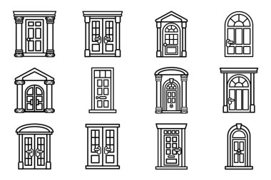 Siyah-beyaz ön kapı düz simge setini ayır