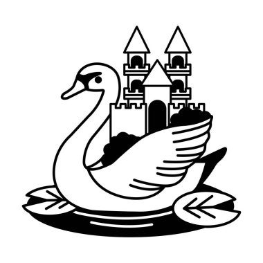 Kuğu sırtındaki Pembe Kale 'nin siyah beyaz çizimini ayır