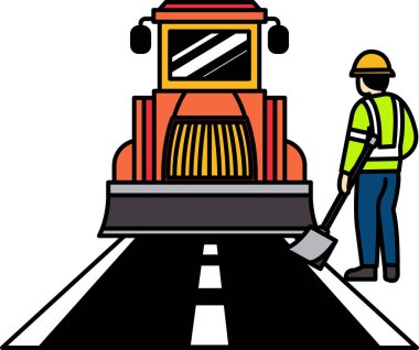 Yol yapım ekibinin düz ikon vektörü yeni yolu döşüyor. 