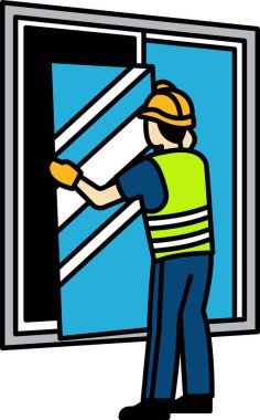 Glazier 'ın düz simge vektörü yeni bir pencere penceresi kuruyor 