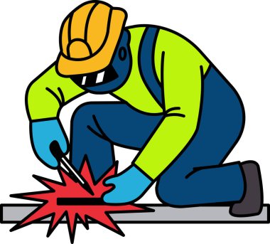 Kaynakçının düz simge vektörü lehimleniyor