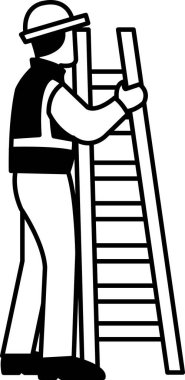 Teknisyen tırmanma merdiveninin siyah ve beyaz düz ikon vektörü