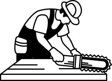 Marangoz bir odun parçası kesiyor. 