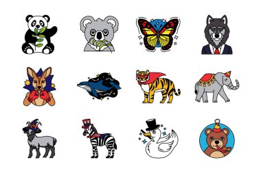 süslü hayvan illüstrasyon simgesi koleksiyonu