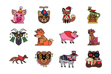 süslü hayvan illüstrasyon simgesi koleksiyonu