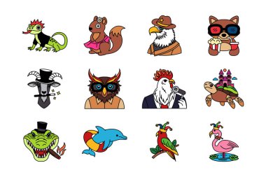 süslü hayvan illüstrasyon simgesi koleksiyonu