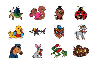 süslü hayvan illüstrasyon simgesi koleksiyonu