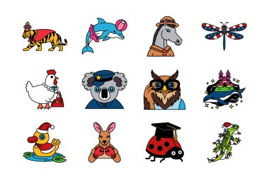süslü hayvan illüstrasyon simgesi koleksiyonu