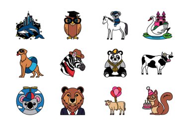 süslü hayvan illüstrasyon simgesi koleksiyonu