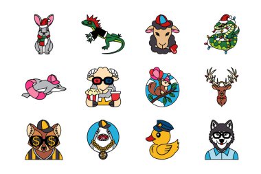 süslü hayvan illüstrasyon simgesi koleksiyonu