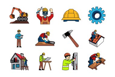 Yapı ve işçi simgesi koleksiyonu