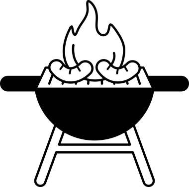 Alevli bir ızgaranın siyah beyaz simgesi