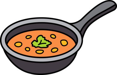 İçinde çorba olan bir tava.