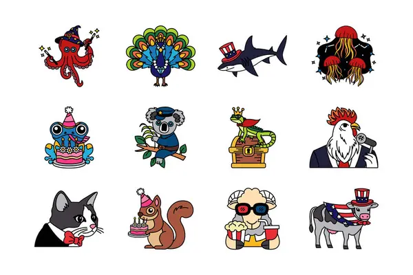 süslü hayvan illüstrasyon simgesi koleksiyonu