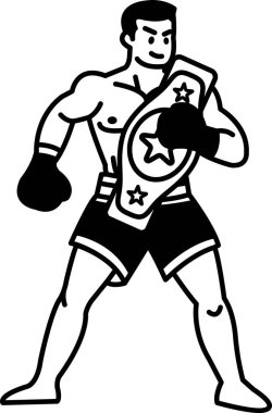 Muay Thai boksörünün siyah beyaz çizimi boks kemeri ödülü takıyor