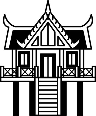 Tayland tapınağı keşiş kulübesinin siyah beyaz simgesi