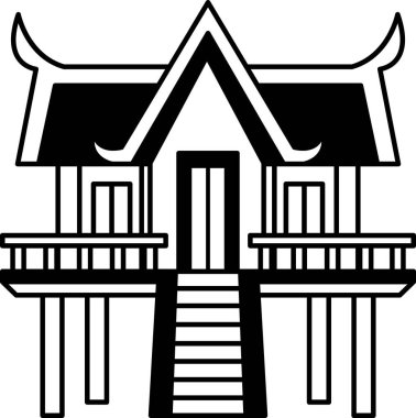 Tayland tapınağı keşiş kulübesinin siyah beyaz ikonu