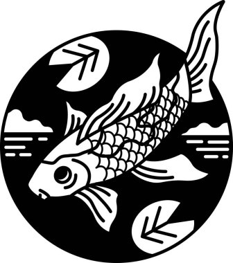 bir koi balığının siyah beyaz çizimi
