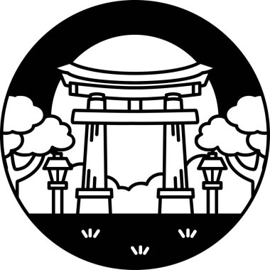 Japon Torii Kapısı 'nın siyah beyaz çizimi