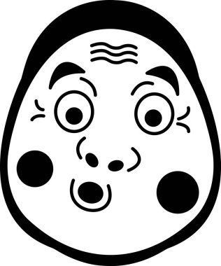 Japon Hyottoko maskesinin siyah beyaz çizimi 