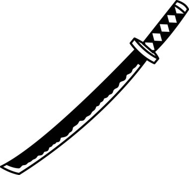 Japon katana samuray kılıcının siyah beyaz simgesi.