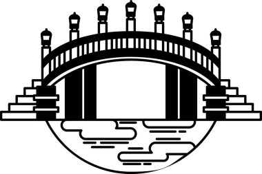 Geleneksel bir Japon köprüsünün siyah beyaz simgesi.