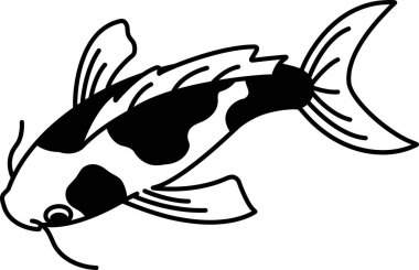 bir koi balığının siyah beyaz çizim simgesi