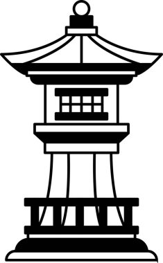 Japon pagodasının siyah beyaz çizimi